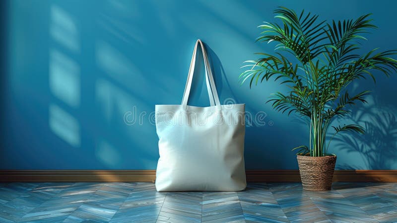 A blank tote bag mockup template in a realistic setting, featuring ample empty space for text placement. royalty free stock image