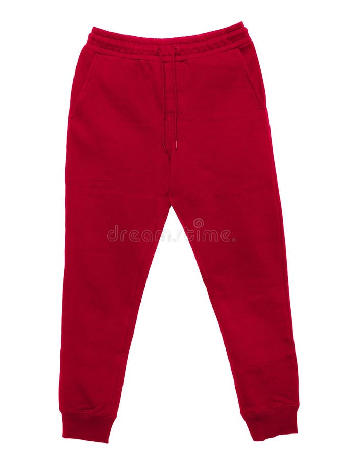 Blank Training Jogger Pants Color Red Front View Stock Image Image of