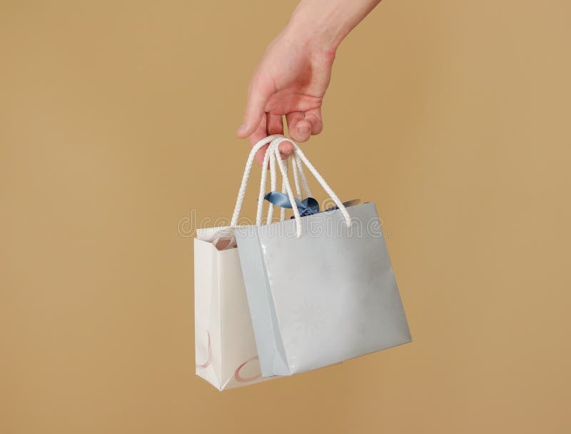 Download Blank Two Paper Gift Bag With Hearts Mock Up Holding In ...