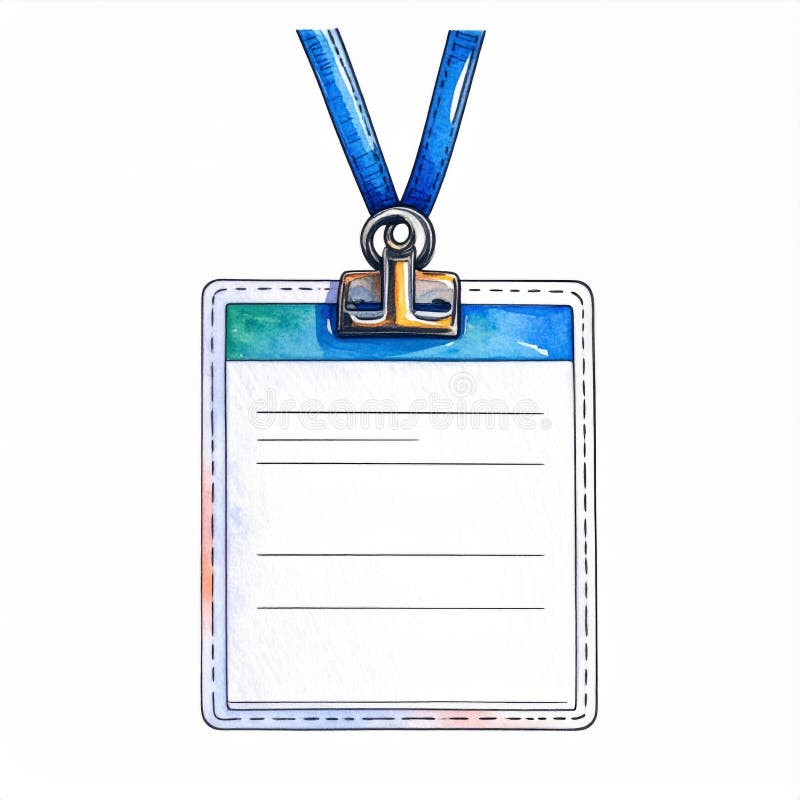 Blank Watercolor Name Badge with Blue Lanyard royalty free illustration