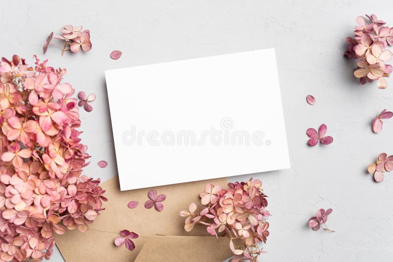 Blank Wedding Invitation or Greeting Card Mockup with Envelope Stock