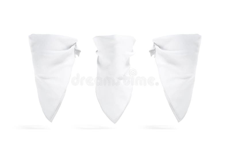 Blank white bandana neck wrap mockup, front and side view vector illustration