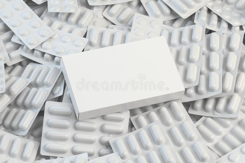 Download Blank White Box For Pills On The Pile Of White Blisters Of ...