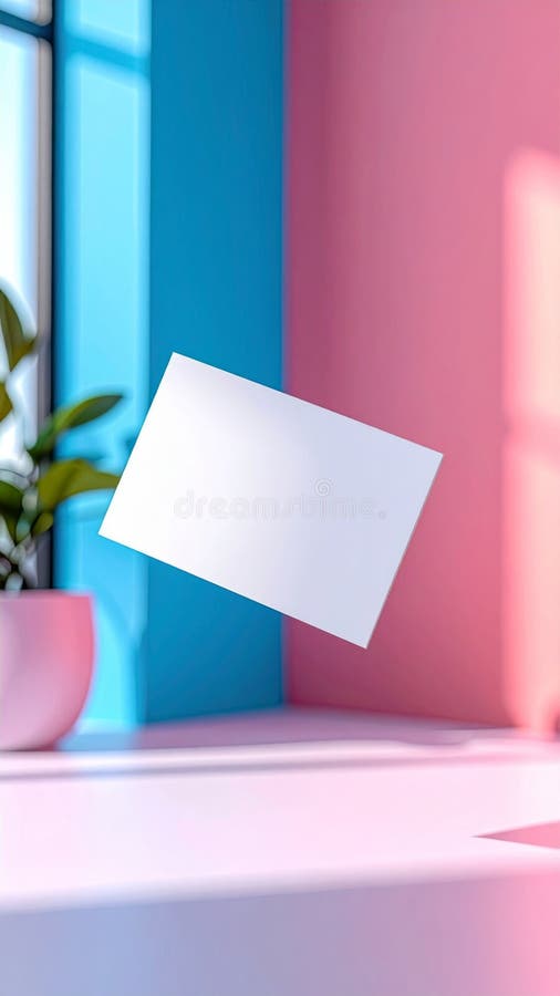 Blank White Card Mockup in Pink and Blue Studio stock illustration
