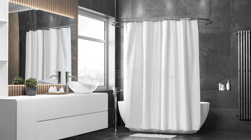 Download Blank White Closed Shower Curtain Mockup, Half-turned View Stock Illustration - Illustration of ...