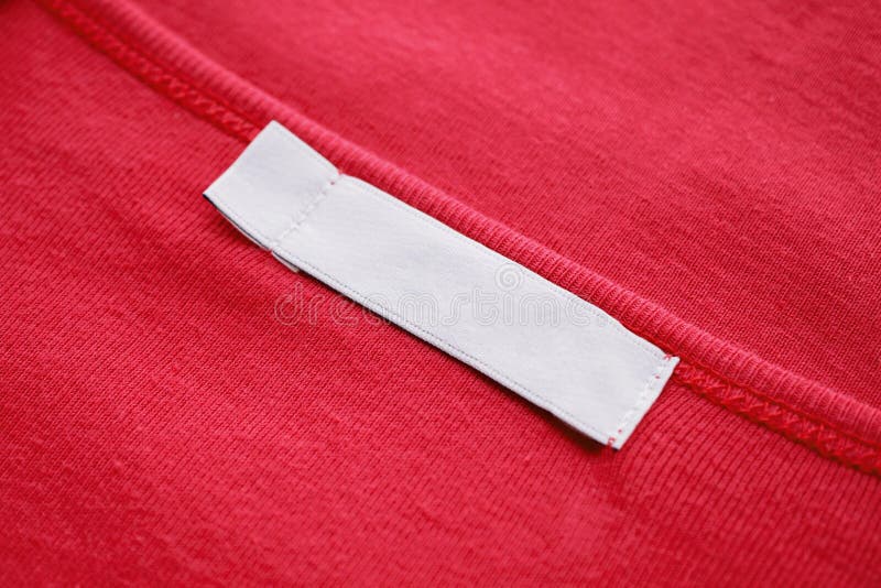 Blank White Clothes Tag Label on New Red Shirt Stock Image - Image of ...