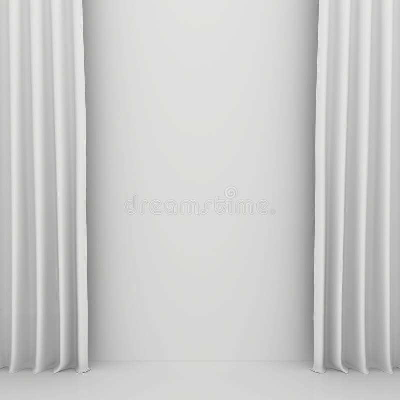 Blank White Curtain Or Drapes On White-gray Background
