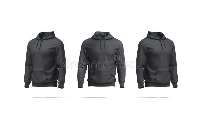 Blank White Hoodie with Hood Mockup, Front and Side View Stock ...