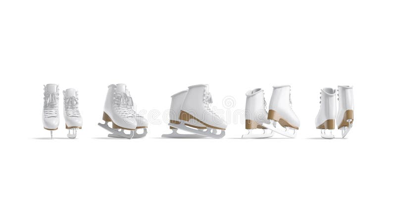 Blank white ice skates pair mockup, different angles views stock illustration