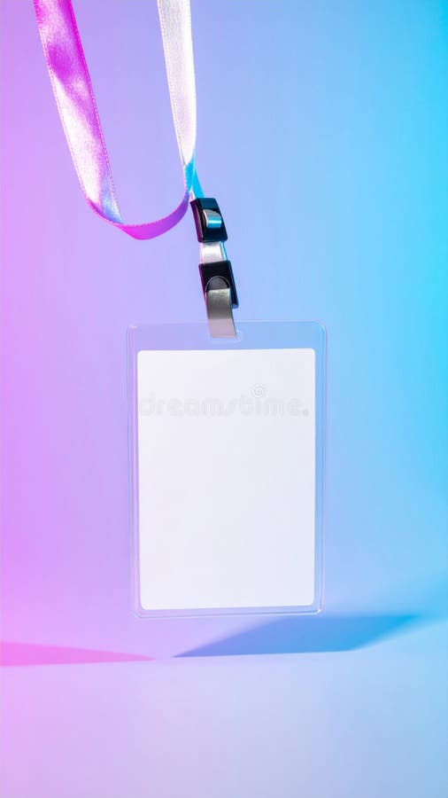 Blank White ID Badge with Pink and Blue Ribbon vector illustration