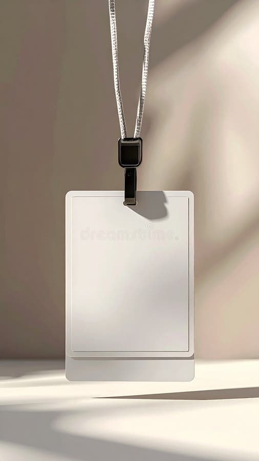 Blank white identity badge on lanyard mockup with cream background shadows ilustração do vetor.
