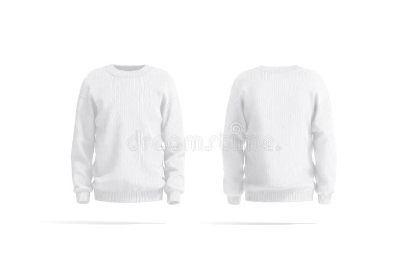 Blank White Knitted Sweater Mockup, Front and Back View Stock