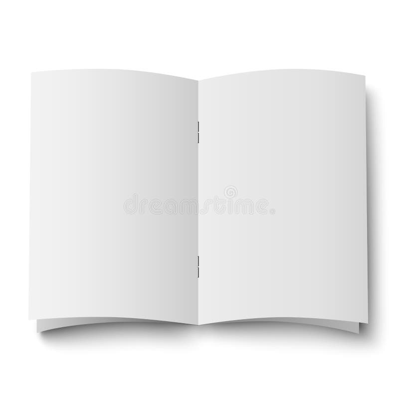 Blank White Opened Double Spread of Magazine, Journal Isolated Stock
