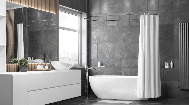 Download Blank White Opened Shower Curtain Mockup, Half-turned View Stock Illustration - Illustration of ...