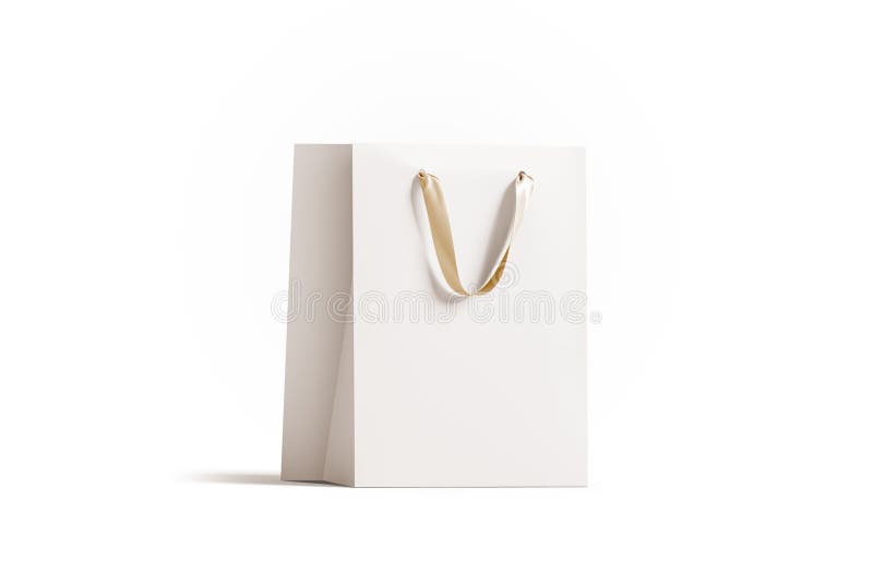 Blank white paper gift bag with gold silk handle mockup