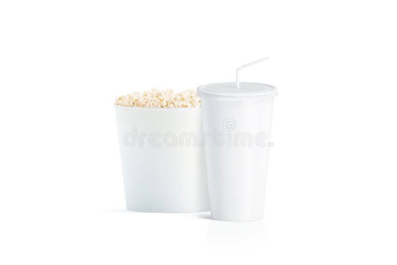 Download Blank White Popcorn Bucket With Cup With Straw Mockup Stock Image Image Of Basket Blank 125428987