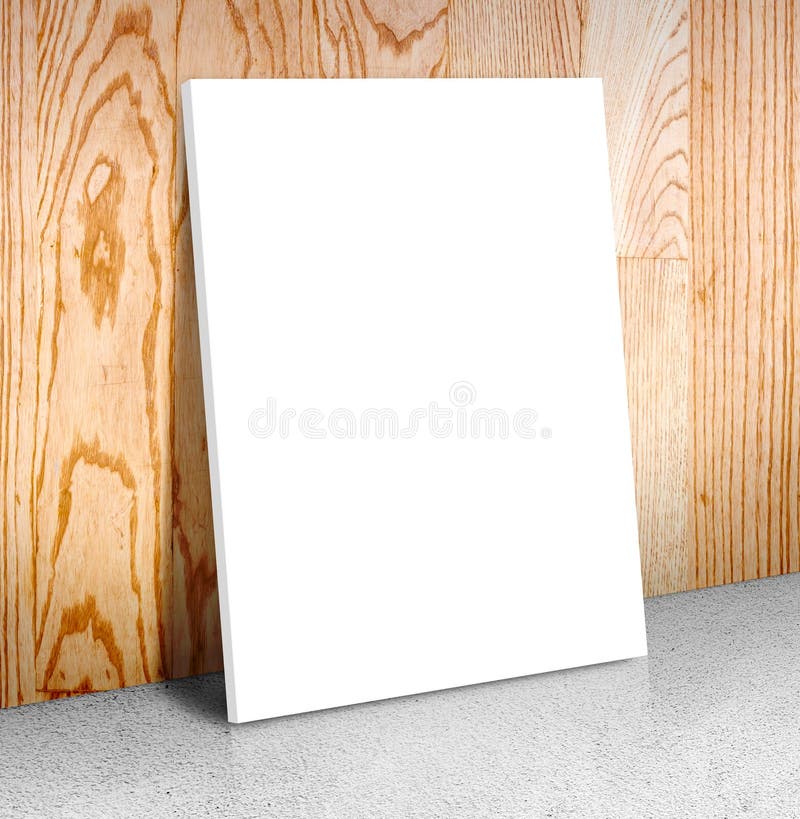 Blank white poster frame at concrete floor and wooden wall, Canvas frame template mock up for adding your content,Business concept royalty free stock photo Blank white poster frame at concrete floor and wooden wall, Canvas frame template mock up for adding your content,Business concept royalty free stock photo