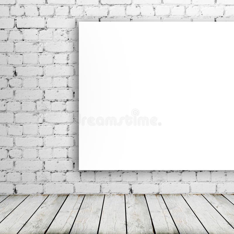 Blank white poster on wall stock image. Image of poster 98595377