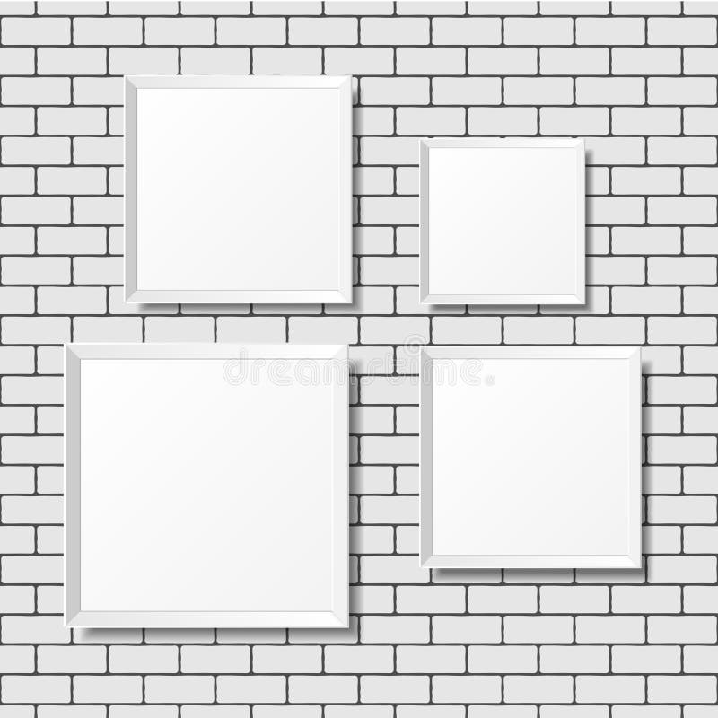 Blank White Posters on the Brick Wall. Blank Canvases Stock Vector