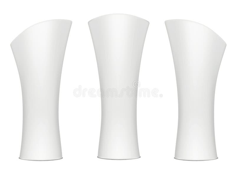 Blank White Promotional Pillar Banner Display Stand Vector Mockup Set