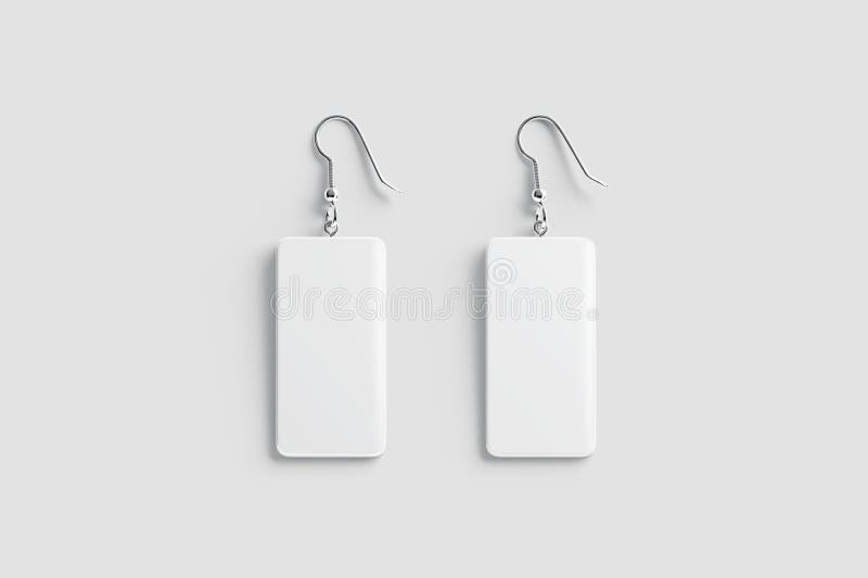 Blank white rectangle earring mockup pair lying, top view vector illustration