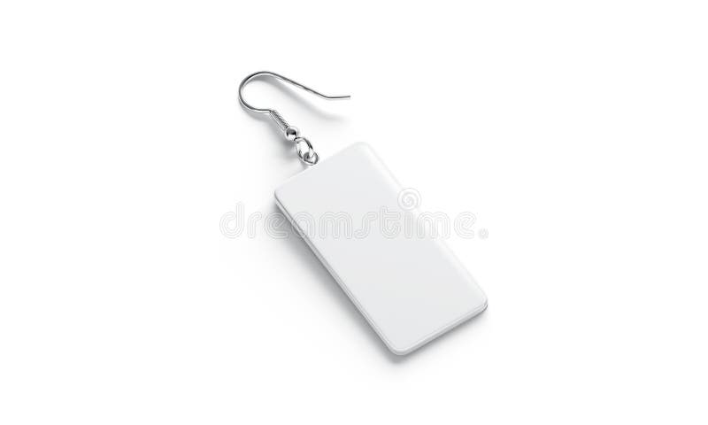 Blank white rectangle square earring mockup lying, side view vector illustration