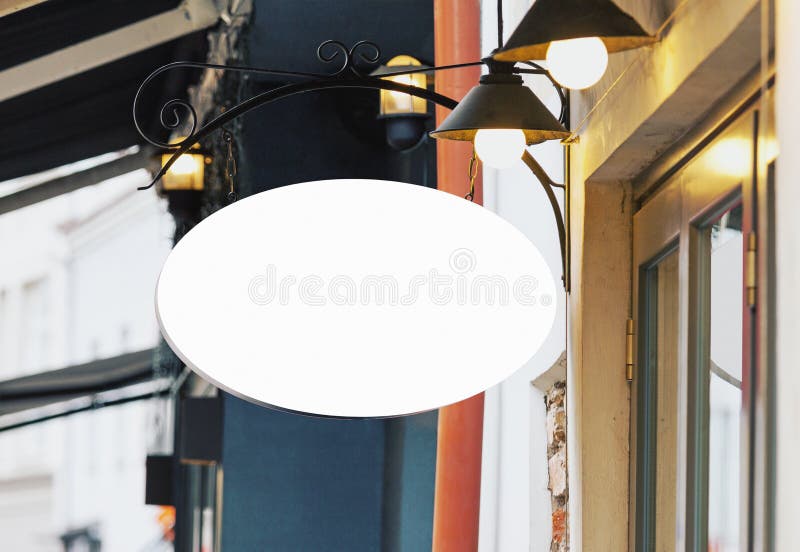 Blank white restaurant signage mockup with copy space stock photo Blank white restaurant signage mockup with copy space stock photo