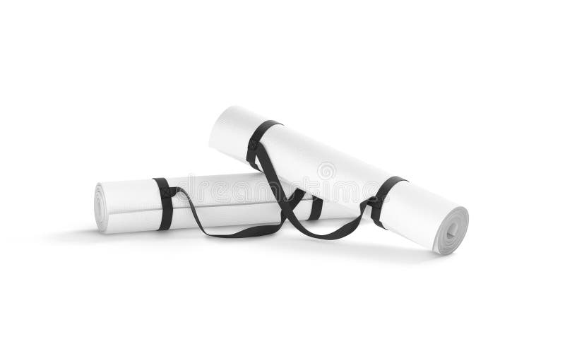 Blank white rolled yoga mat with handle strap mockup stack royalty free illustration