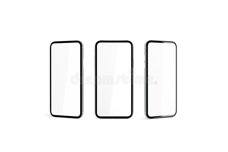 Blank White Screen in Black Phone Frame Mockup Set, Isolated Stock