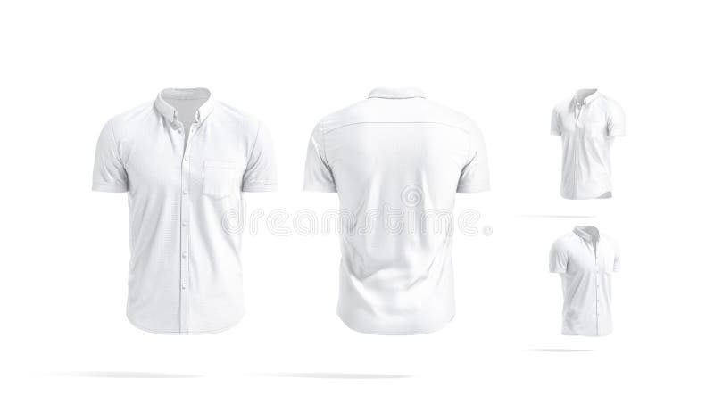 Blank White Short Sleeve Button Down Shirt Mockup, Different Views ...