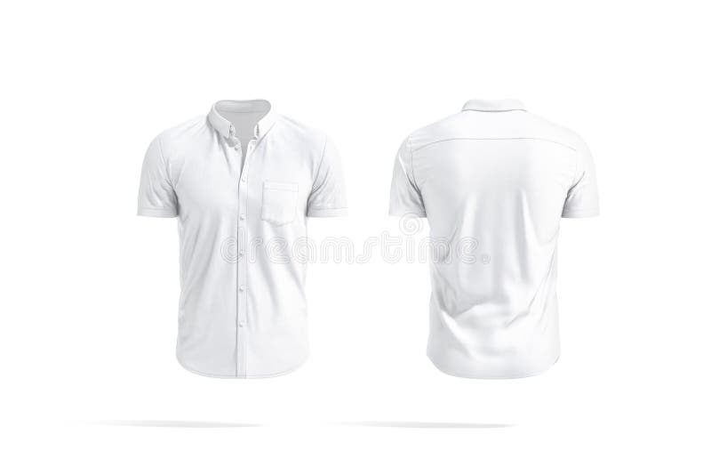 Blank White Short Sleeve Button Down Shirt Mockup, Front Back Stock ...