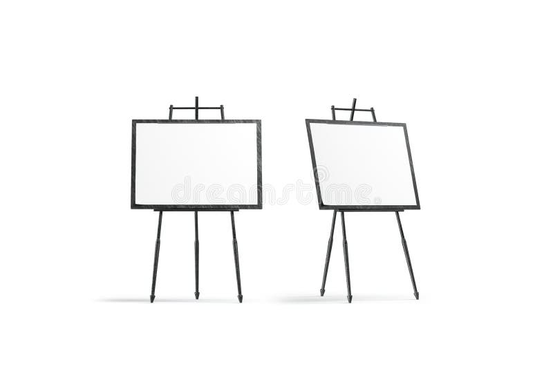 Blank Black And White Painting Canvas Stand Mockup Set Isolated