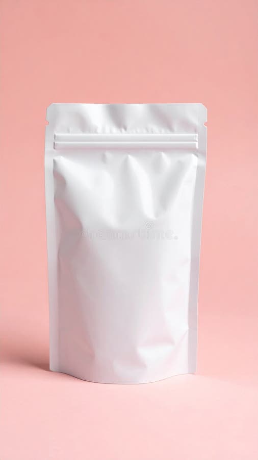 Blank White Stand Up Pouch on Pink Background stock illustration