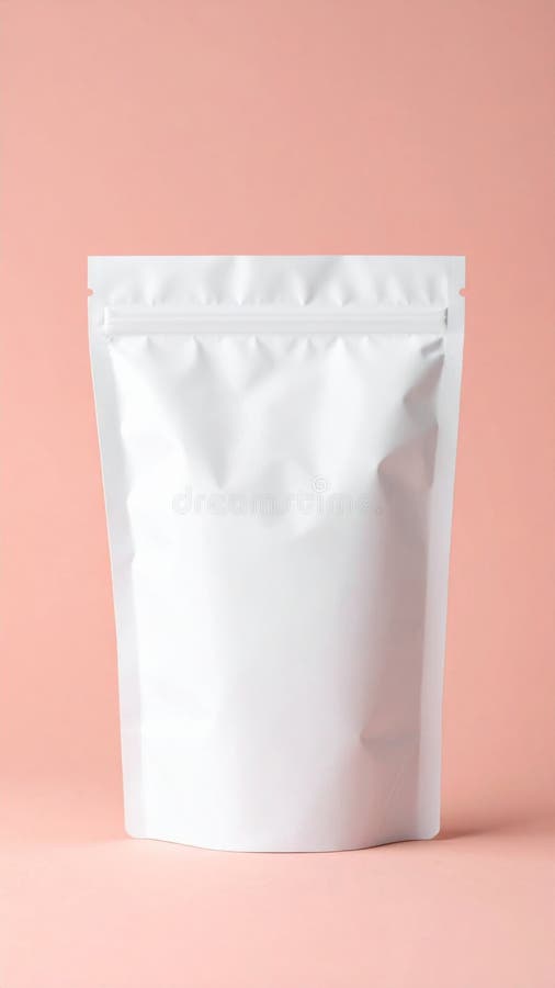 Blank White Stand-Up Pouch on Pink Background stock illustration