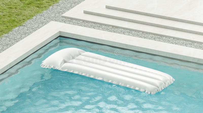 Blank white swim mattress on blue water in pool mockup