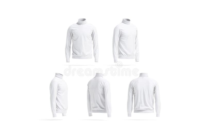 Blank white turtleneck sweater mockup, different angles views stock illustration