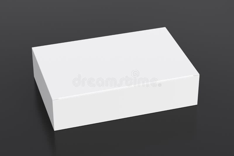 Blank white wide flat box with closed hinged flap lid on black background. vector illustration