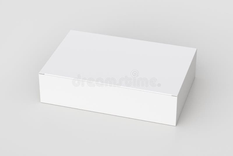 Blank white wide flat box with closed hinged flap lid on white background. royalty free illustration