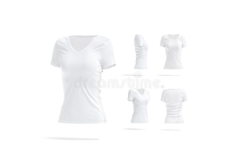 Blank White Women Slimfit T-shirt Mock Up, Different Views Stock Image ...