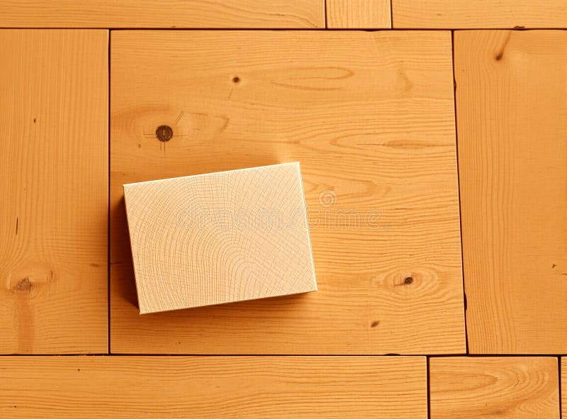 A blank wooden box on a rustic wooden table, perfect for showcasing custom designs or branding for organic or artisanal products stock illustration