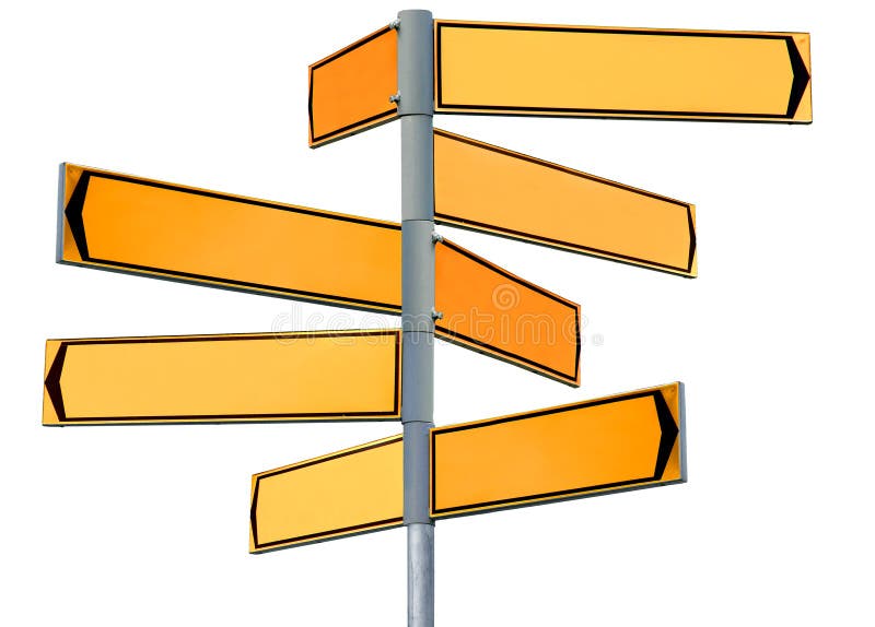 Blank yellow direction sign stock images