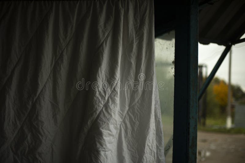 Blanket Dries Outside. White Blanket Washed. Bed Linen after Washing