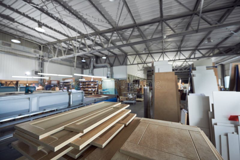 Blanks of Interior Doors from Chipboard at a Manufacturing Plant Stock