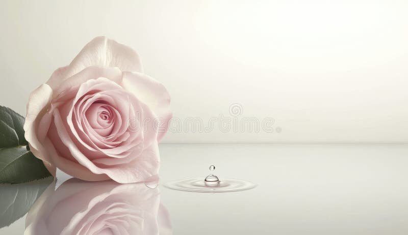 Blass rosa Rose und Wassertropfenreflexion lizenzfreie abbildung