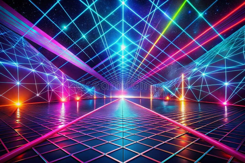 Blast from the Past A Synthwave Cyberpunk Background Featuring a Futuristic Laser Grid Perfect for SciFi Wallpaper or stock illustration