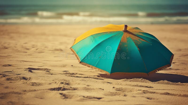 Blau-gelber Sonnenschirm am Strand Stock Abbildung - Illustration von  kamera, sand: 279198465