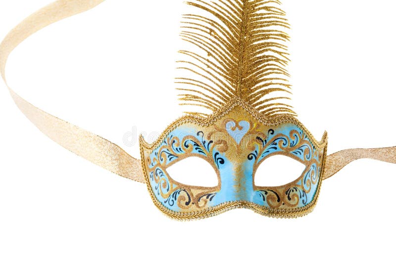 Blue and gold carnival mask isolated on a white background. Blue and gold carnival mask isolated on a white background