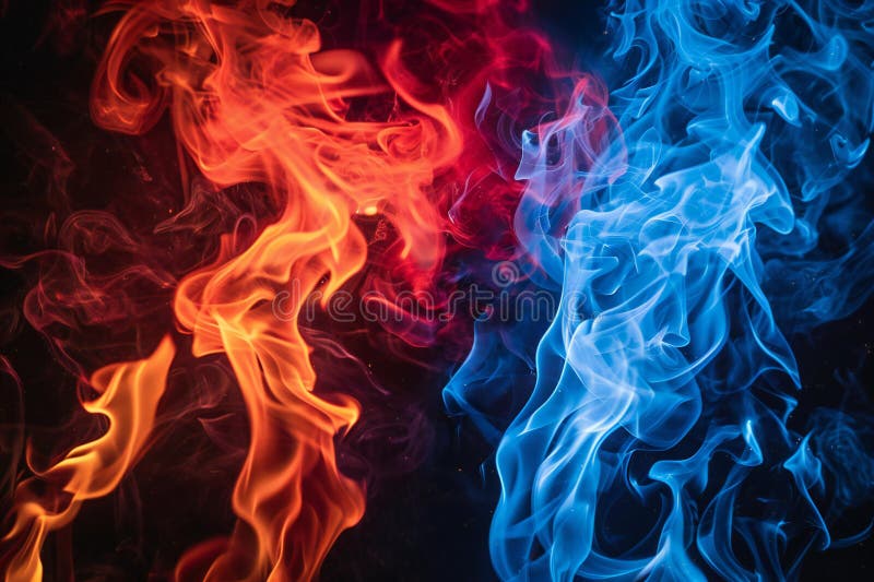 Blau und rot Flammen rot auf der linken Seite des Bildes blau rechts. schwarzer Hintergrund. vektor abbildung