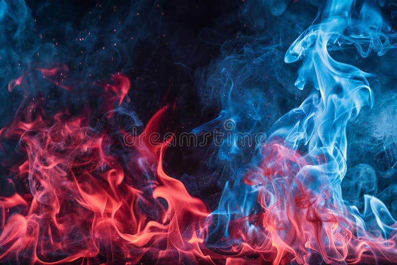 Blau und rot Flammen rot auf der linken Seite des Bildes blau rechts. schwarzer Hintergrund. vektor abbildung