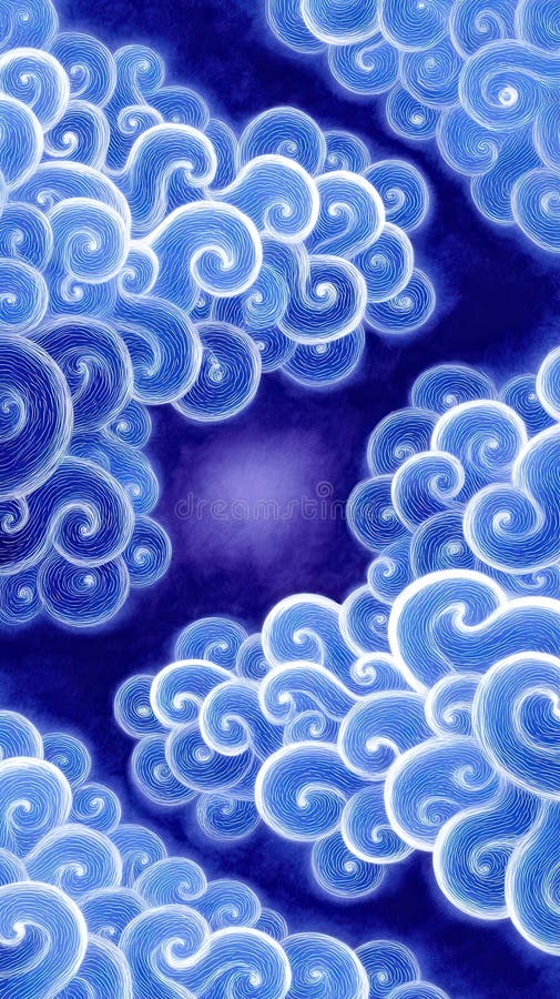 Blau und Weiß wirbelnde Wolke gegen einen dunklen Himmelstraum und Ätherische. AI generiert